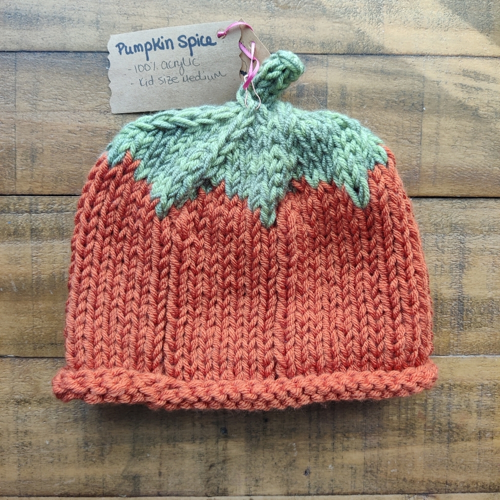Handmade Knit Pumpkin Beanie Hat | Kids Size Small / Medium | New
